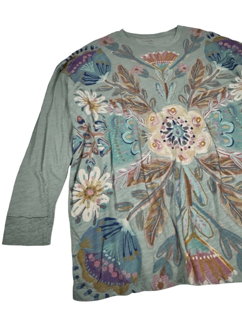 Natural Life Oversized Cotton Long Sleeve Floral Tee One Size Fits XL Boho